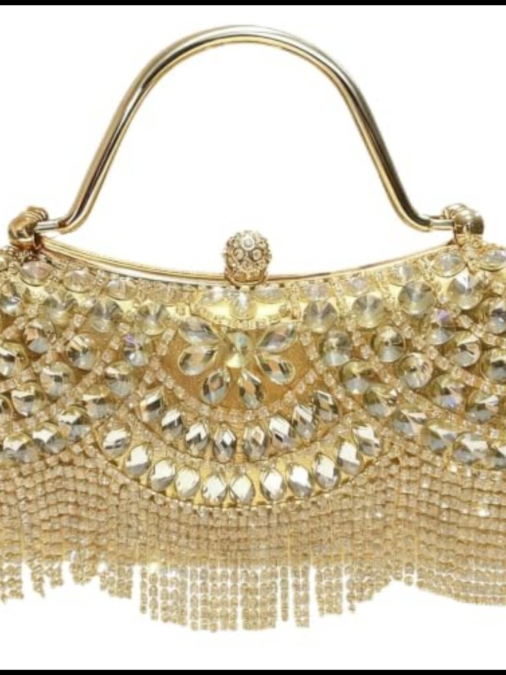 Rhinestone Fringe Clutch Sparkly Evening Bag Detachable Chain